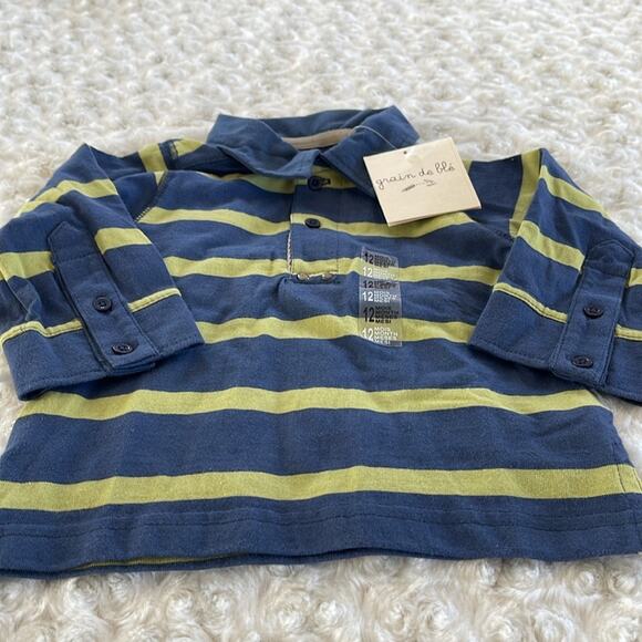 Grain De Blé Baby Boy’s Long Sleeve  T-Shirt  Blue Green Size 12m - Picture 3 of 10